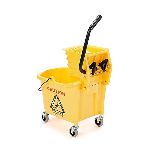 Amazon Basics Commercial Side Press Wringer Floor Cleaning Mop Bucket on Wheels 35-Quart Yellow
