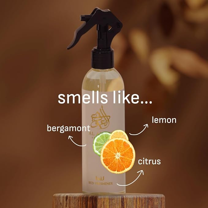 Gharam Arabic Bed Refresher by Al Amodi | 250ml Fresh Citrus Bed Linening 8.5 Fl Oz (Pack of 1)