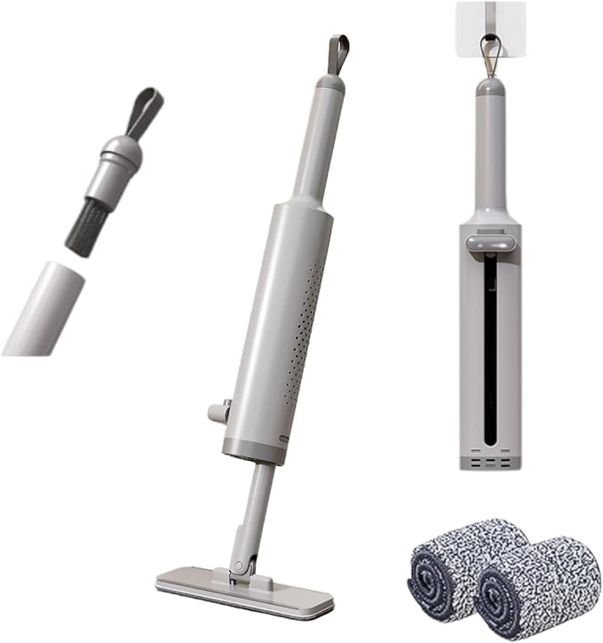 Mini Mop for Small Spaces Portable Self-Squeeze MopSmall Dust Mop Desktop Cleaning Short Handle Mop for RV Bathroom Kitchen with Crevice BrushSilicone Squeegee &amp 2 Reusable Microfiber Pads