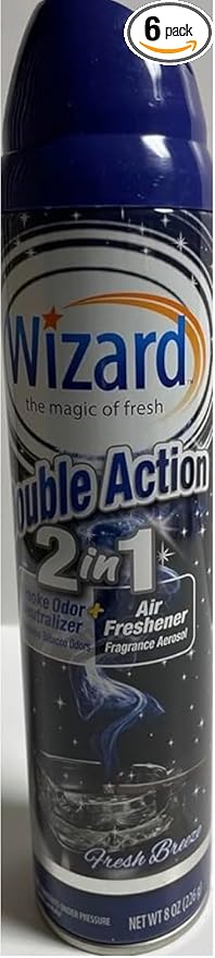 Wizard Double Action Smoke Odor Neutralizer &amp Air Freshener Eliminates Smoke Smell &amp Odors Freshens Air Long-Lasting Scent 6-Pack of 10 oz Sprays fresh breeze