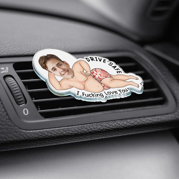 Personalized Acrylic Car Vent Clip - Romantic Gift for Couple Anniversary or Valentine’s Day Present - Custom Photo Couple Drive Safe I Freaking Love You