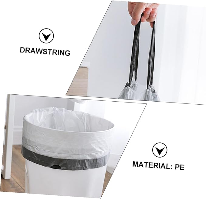 VILLCASE Disposable Drawstring Trash Bags 90pcs Portable Rubbish Bags with Handles Gray and White Color Mixed Suitable for Kitchen and Bathroom Waste Disposal Random Color