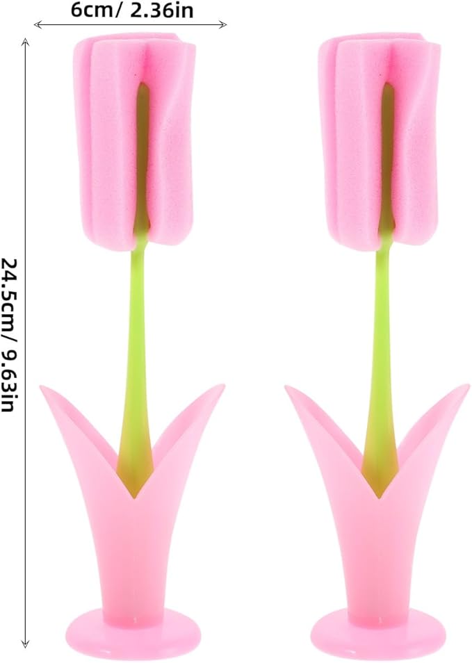 4pcs Flower Cactus Sponge with Vase Cute Baby Bottle Scrubber Dish Washing Kitchen Cup Cleaning Brush Feeding Bottle Cleaning Brush Pink