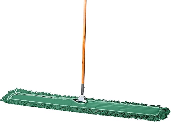48 Inch Green Commercial Dust Mop &amp Floor Sweeper – Wood Handle Floor Mop for Tile Hardwood &amp Concrete