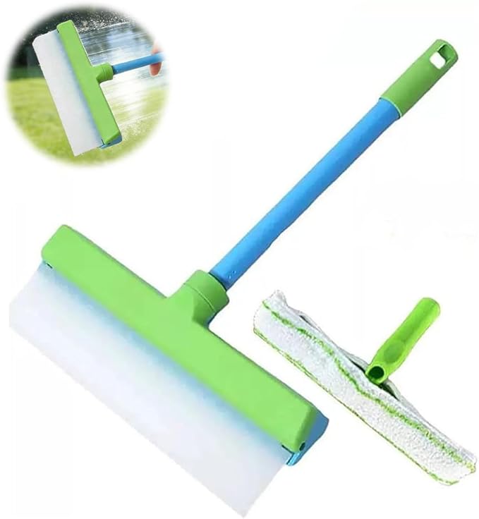 Aqua Blade 3-in-1 Window Cleaning Tool with Raznave Squeegee Rotatable Rubber Blade and Microfiber Scrubber – Streak-Free Glass and Mirror Cleaner