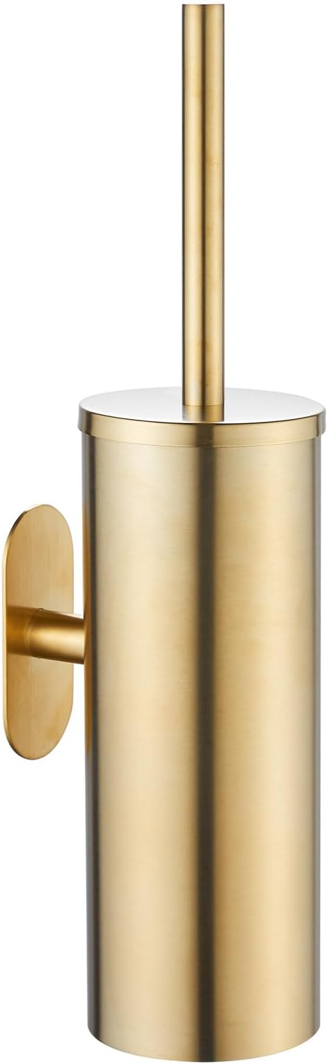 AIREMOEN 1PCS Brushed Gold Stud Free Toilet Brush and Holder Set 304 Stainless Steel Handle Toilet Brush Holder Toilet Brush and Plunger Set Bathroom Wall-Mounted Compact Toilet Brush Holder