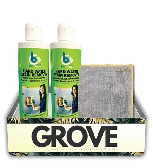 Bio-Clean 10 oz Hard Water Stain Remover 2x Bundle with Microfiber Cleaning Cloth – Removes Water Spots Soap Scum Mineral Deposits &amp More from Glass Metal and Surfaces – Gift Set (3 Items)