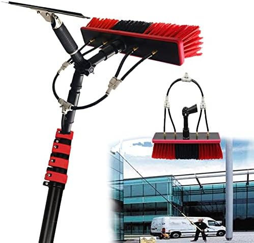 Glass Cleaning Brush Home Water Fed Telescopic Pole Kit Solar Panel Brush Rotating for Photovoltaic PanelWindow Cleaning Rod with Squeegee and 20m Hose 36ft/10.8m Solar Panel Cleaning