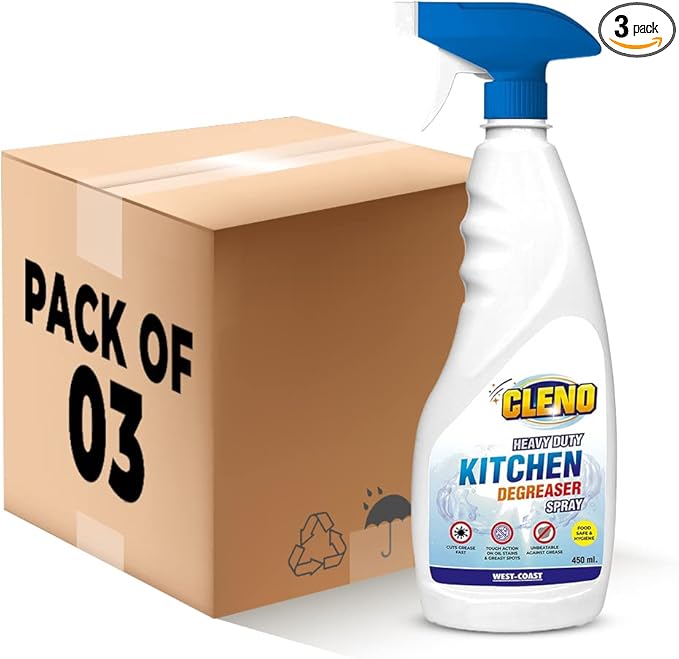 Heavy Duty Kitchen Degreaser Cleaner Spray Removes Oil Grease from Food Stains/Chimney Stove Grill/Kitchen Slab/Oven/Exhaust Fan - 450 ml (Pack of 3)