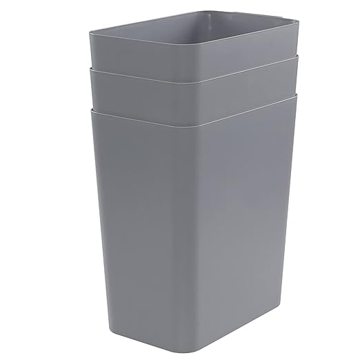 Basics Small Trash Can Rectangular Commercial Office Wastebasket 4.5 Gallon (Pack of 3) Grey