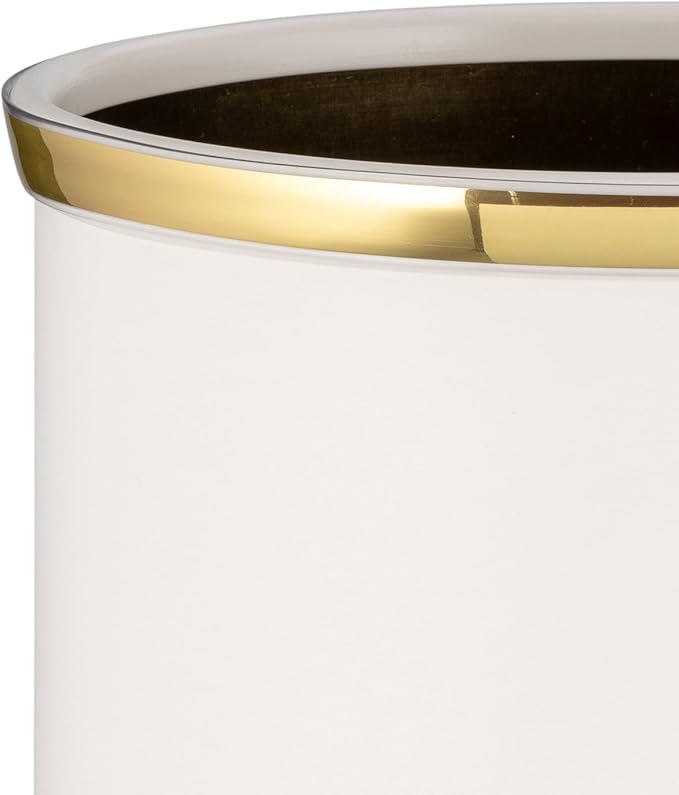 Kraftware 50274 Sophisticates W/Polished 14 Oval Waste Basket Wastebasket White with Brass