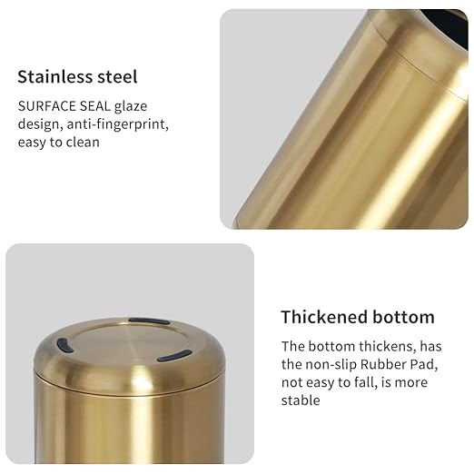 10 L/2.6GallonBrass Trash canBrushed Bathroom Trash Can Gold Wastebaske for BathroomLiving RoomOfficeKitchenBedroomHotel (Gold)