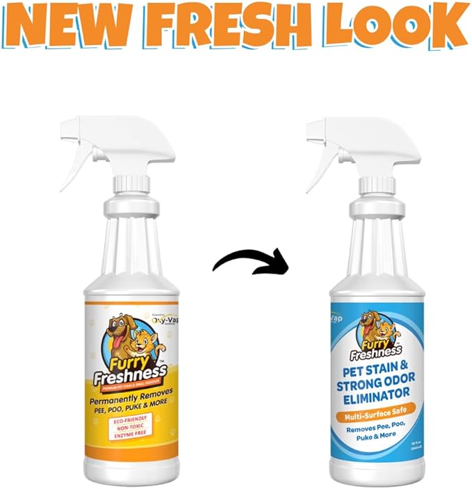 FurryFreshness Extra Strength Cat or Dog Pee Stain &amp Permanent Odor Remover + Smell Eliminator -Removes Stains from Pets &amp Kids Including Urine or Blood- Lifts Old Carpet Stains- 32oz Spray