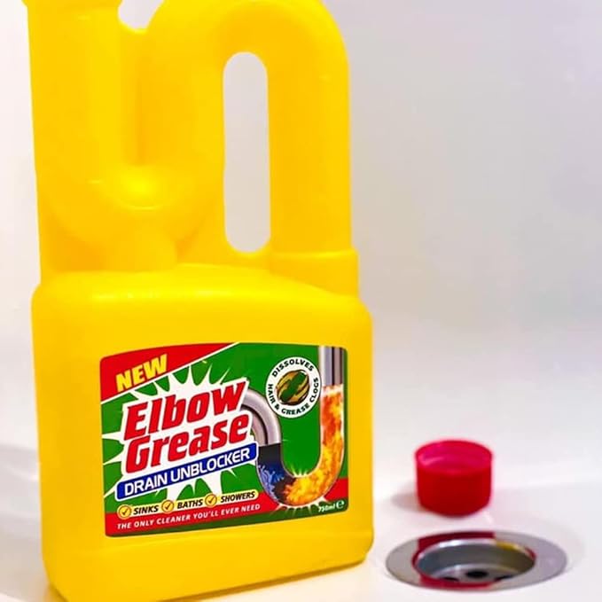 Elbow Grease Drain/Sink Unblocker - Heavy Duty Cleaner- Quickly and Easily Remove Sinks Baths Showers Blockage – All-in-One Drain Unblocking Kit(Elbow Grease Drain Unblocker Liquid-PK03)