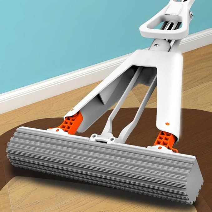 Sponge Mop Absorbs Water and Squeezes By Folding The Glue Cotton in Half