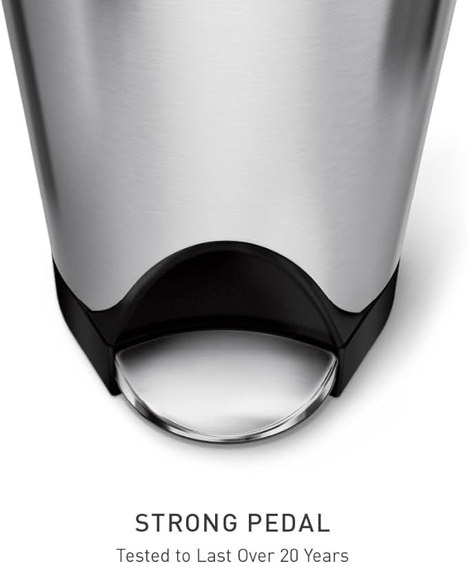 simplehuman 10 Liter / 2.6 Gallon Butterfly Lid Bathroom Step Trash Can Brushed Stainless Steel with Black Trim