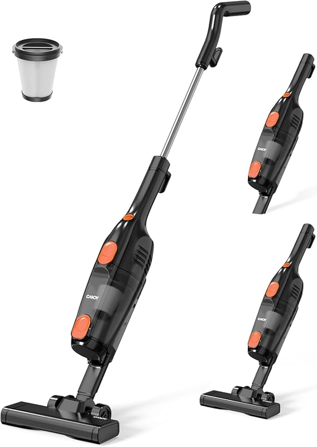 Candy Corded Stick Vacuum Cleaner Powerful Suction Handheld Vacuum with One-Click Dust Disposal 3-in-1 Use for Hard Floor Ceramic Tile 0.8 Liters Capacity Easy Clean