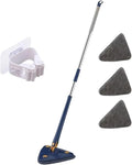 Triangle Cleaning Mop Telescopic 360° Rotatable Adjustable Microfiber with 4 Pads Floor Household Ceiling(Blue 3pcs Cloth)