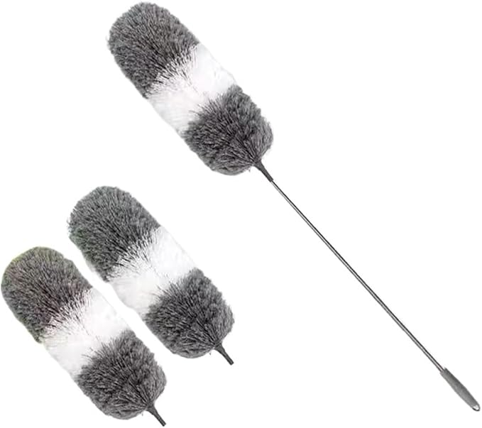 2.8M Extended Chicken Feather Duster Extendable and Curved Ceiling Cleaning Broom Home Electrostatic Dust Collector(2.8m 3PCS clothC)