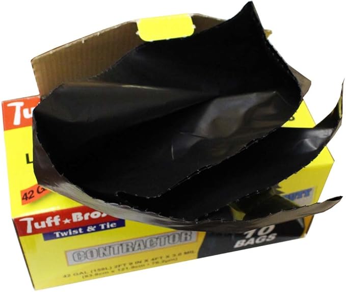 ADROIT Heavy Duty Contractor Trash Bags | Box of 10 | 3 Mil Thick | 42 Gallon Capacity | With Twist Ties | Versatile &amp Durable
