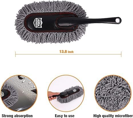 Car Duster Exterior with Extendable Handle Scratch Free Auto Wash Brush Mop Interior Detailing Kit for Truck RV Boat - Microfiber Duster &amp Interior Brush Grey