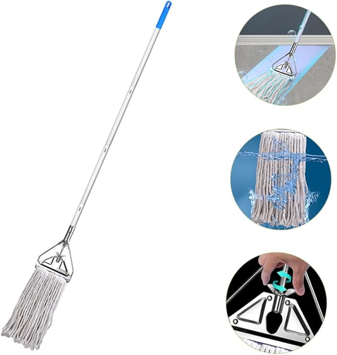 Household Cotton Mop for Floor Cleaning Wet Dry Use Long Handle Heavy Duty Absorbent Mop for Hardwood Tile Durable and Easy to Grip