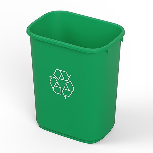 28 Qt. / 7 Gallon Green Rectangular Recycling Wastebasket Trash Can | 6 Pack