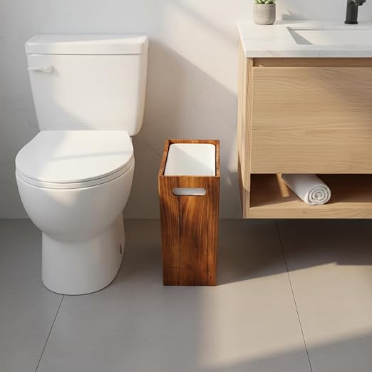 3 Gallon Wooden Trash Can with LinerSmall Solid Wood Bathroom Trash CanNarrow Garbage CanDecorative Waste Basket for BathroomBedroomOffice