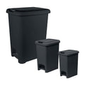 Superio 6.5L 10L and 48L Slim Step &amp Push Trash Cans - 3 Pack Dual Opening Smooth Matte Finish Durable Plastic - Black