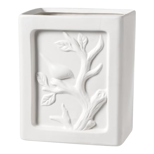 White Bathroom Trash Can Farmhouse Hand Carved Decor Garbage Can1.32 Gallon/5 Liter Stylish Small Waste Basket Ideal for Bathrooms BedroomsOffice or as a Decorative Storage bin.