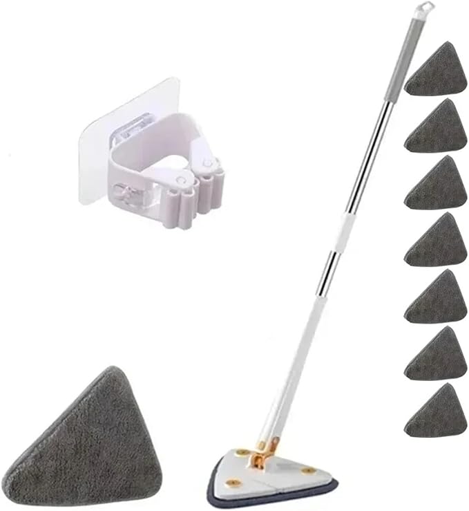 360° Swivel Telescopic Triangle Mop Cleaning Adjustable Squeeze Wet and Dry Using Absorbent Household Floor Tools(White 7pcs Cloth)