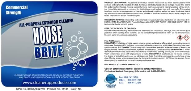 House Brite All-Purpose Exterior Cleaner – 1 Gallon | Commercial Strength Outdoor Cleaner for Homes Fences Cars &amp Surfaces