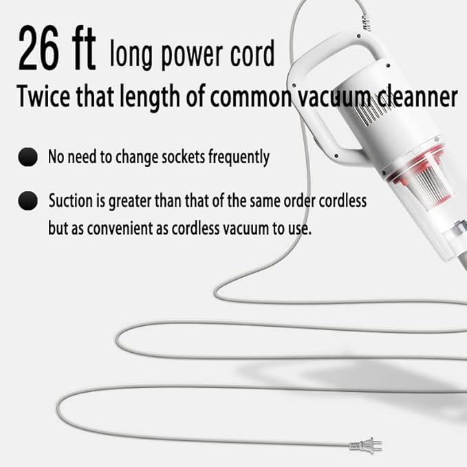 Stick Corded Handheld Vacuum Cleaner 26ft Cord Electric Broom for Pet Hair Hardwood Floor Cat Litter Cleaning