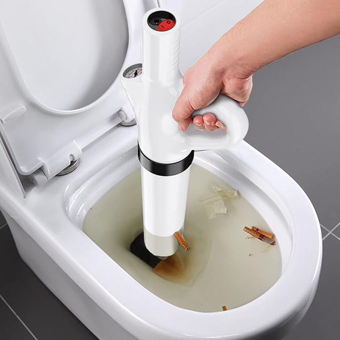 Electric Toilet Plunger ABS High Pressure Toilet Dredge with Barometer Air Plunger Drain Clog Remover Applied to Sink Bathroom Floor Drain Clogged Pipe