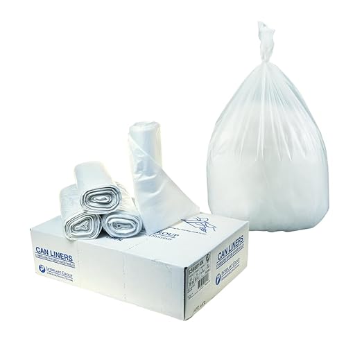 Inteplast Group S366017N 55 Gallon Capacity 60 Length x 36 Width x 17 Mic Thickness Natural Color HDPE Commercial Coreless Institutional Trash Can Liner (Case of 8 Roll 25 Bags per Roll)