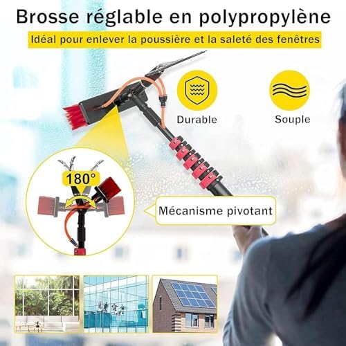 Glass Cleaning Brush Home Water Fed Telescopic Pole Kit Solar Panel Brush Rotating for Photovoltaic PanelTelescopic Window Cleaning Brush 3.6M 10.8M with Squeegee Solar Panel and Conservato