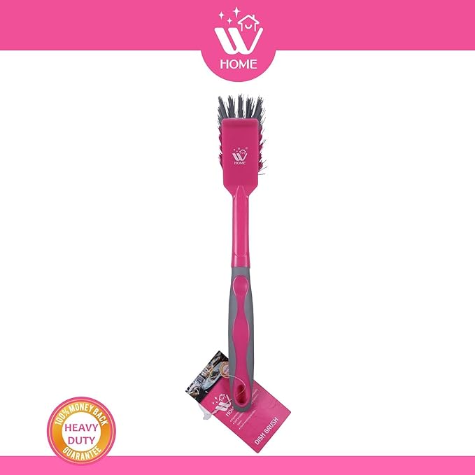Natural Solution WBM Home Dish Brush 3-Pack Pink Nylon Bristles &amp Handle Kitchen &amp Bathroom Cleaning Brushes