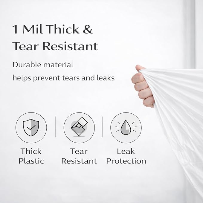 10 Gallon Drawstring Trash Bags 100 Count 1 Mil Extra Strong White Medium Garbage Bags Unscented Trash Liners for 30L-40L (8-10 Gal) Cans for Household use