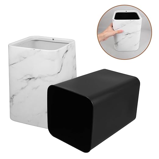 Amosfun Double Layer Marble Wastebasket for Home Kitchen and Office Modern Trash Can No Lid Stylish Trash Bin for Bathroom and Bedroom Decor