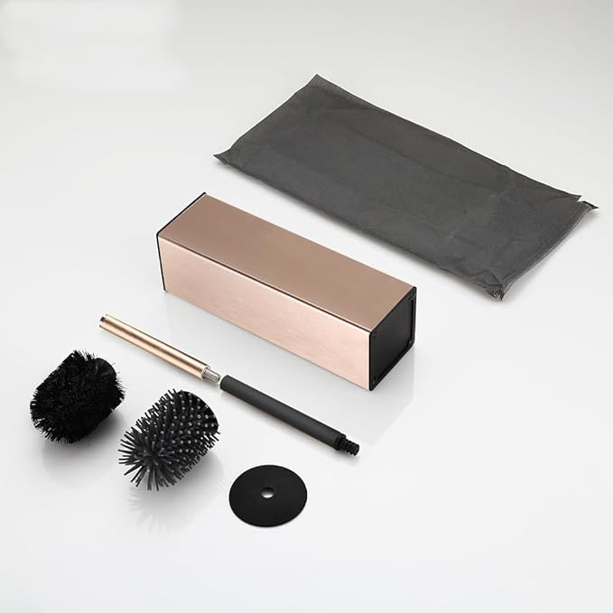 BGL Standing Toilet Brush and Holder Rose Gold Aluminium Toilet Bowl Cleaner Brush and Holder for Bathroom Storage and Organization Square Design Sturdy and Space Saving