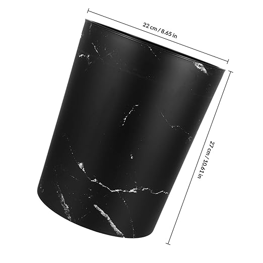 Black Marble Small Wastebasket with Press Ring Plastic Home Office Trash Can for Bathroom Storage and Recycling
