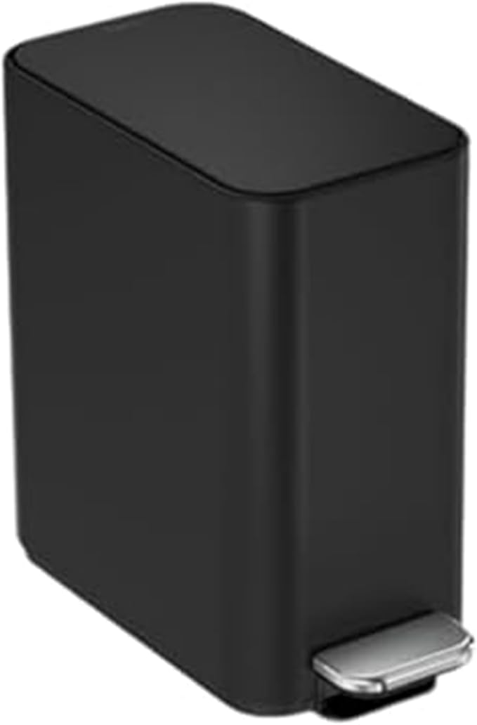 simplehuman 5L Slim Bathroom Trash Can with Soft Close Lid Stainless Steel Waste Basket with Liner Pocket 5 Liter / 1.3 Gallon Matte Black