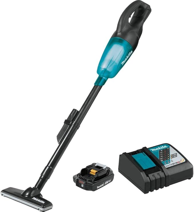 Makita XLC02R1B 18V LXT Lithium-Ion Compact Cordless Vacuum Kit (2.0Ah) Black/Greenish Blue