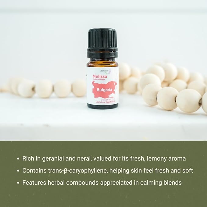 Melissa Essential Oil - Direct from Bulgarian Sustainable Farms - Steam Distilled - Aceite Toronjil for Aromatherapy Massage Diffuser DIY Candle and Soap Making - 5ml