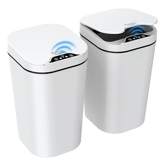 2 Pack Automatic Small Bathroom Trash Can with Lid - 2.5 Gallon Touchless Electric Garbage Can Motion Sensor Smart Trash Bin Slim Plastic Trashcan Waterproof Wastebasket for Bedroom Office (White)
