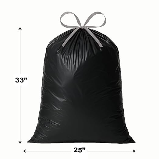 Ultrasac 18 Gallon 1.1 MIL Black Drawstring Trash Bags - 25 x 33 - Pack of 100 - For Home Kitchen Food Services &amp Commercial