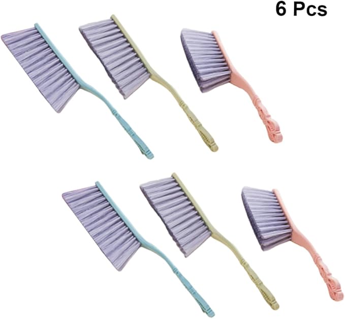 Housoutil 6pcs Cleaning Brush Set with Thick Hollow Handle Sofa and Bed Dusting Brushes for Household Cleaning (Blue Green Pink) Sturdy Tools for Furniture and Upholstery Care