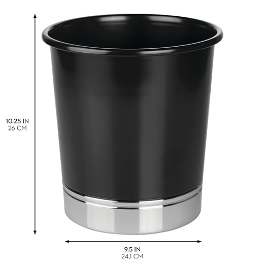 iDesign Small Round Bathroom Trash Can - Black/Chrome