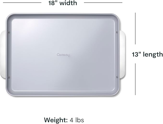 Caraway Non-Stick Ceramic Large Baking Sheet Duo - Naturally Slick Ceramic Coating - Non-Toxic PTFE &amp PFOA Free - Perfect for Baking Roasting and More - Large (18 x 13) - Cream