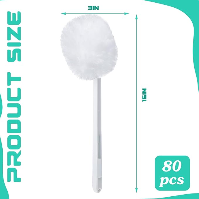 Zhehao 80 Pcs Toilet Bowl Brush Soft Swab Toilet Bowl Bulk White Reusable Long Plastic Handled Cleaners Scrubber Mop with Silk Cotton for Home Bathroom 15 x 3 Inch Without Cone Cup